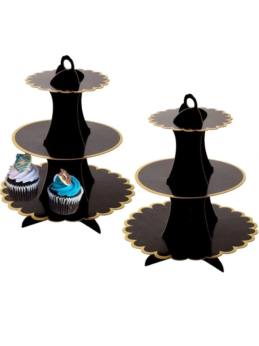 SET OF TWO 3-Tier Cupcake Stand for Parties White & Gold OR Black & Gold NEW